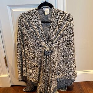 Ingrid & Isabel Zebra Patterned Black and White Poncho with Tie